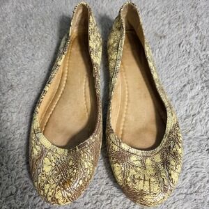 FRYE Carson Ballet Flats Cream Brown Crackled Leather‎ Women's Size 9